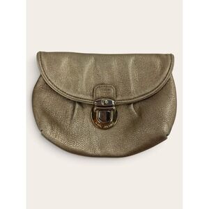 Marc Jacobs Metallic Gold Pebbled Leather Push Lock Evening Clutch Bag Chic